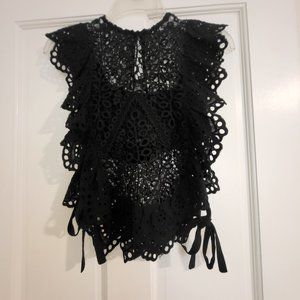 Olivaceous Black Ruffle Sleeveless Top Tie Sides size Small